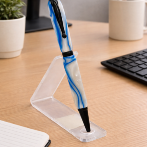 Blue and White Wave Slimline Acrylic Handmade Pen | Custom Turned Ballpoint Pen | Ocean Swirl Gift Pen