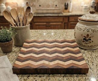 Thick Edge Grain Chevron Cutting Board | Wenge, Maple & Sapele Butcher Block | Handmade Gift for Chef