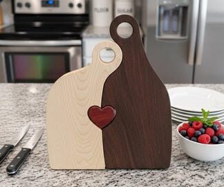 Handmade Heart Cutting Board | Walnut, Maple & Padauk | Anniversary & Wedding Gift