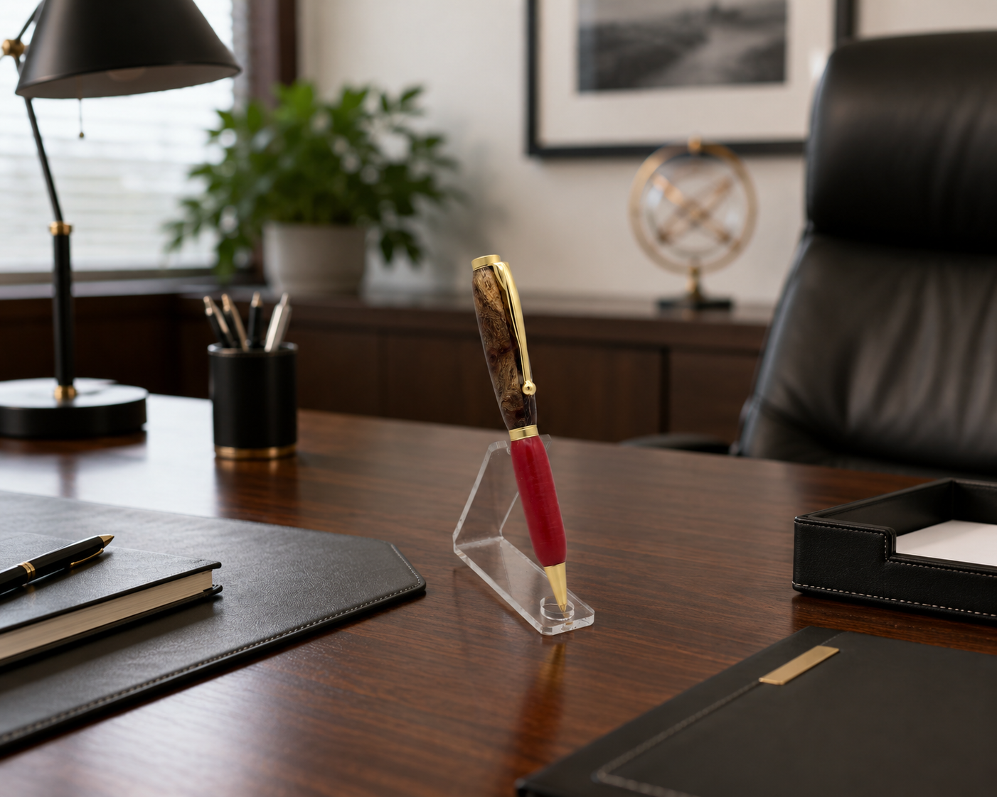 Red Acrylic and Burl Pen