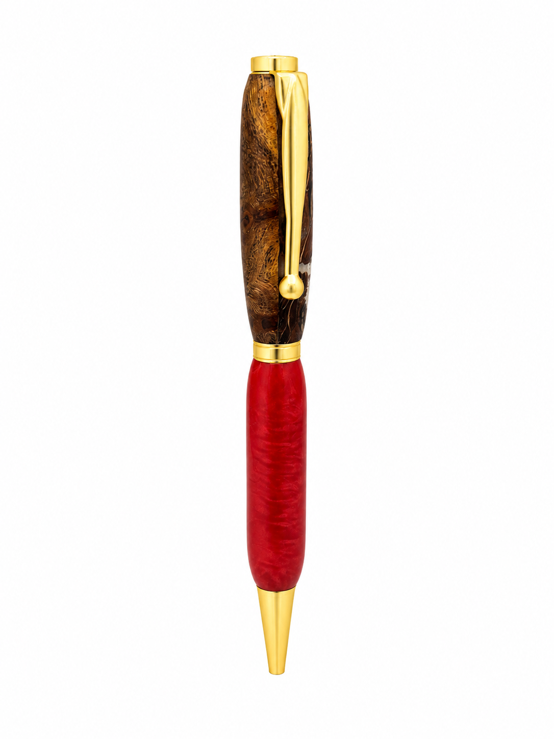 One-of-a-Kind Red Epoxy & Burl Wood Pen | Handmade Luxury Ballpoint Pen | Gold Executive Twist Pen - Image 4