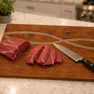 Handmade Cherry Cutting Board with Maple & Padauk Double Wave Inlay | Artisan Hardwood Charcuterie Board | Wedding & Housewarming Gift