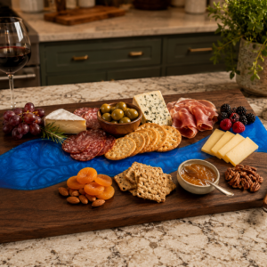 Handmade Epoxy River Charcuterie Board | Walnut Serving Board | Custom Resin River | Wedding & Housewarming Gift