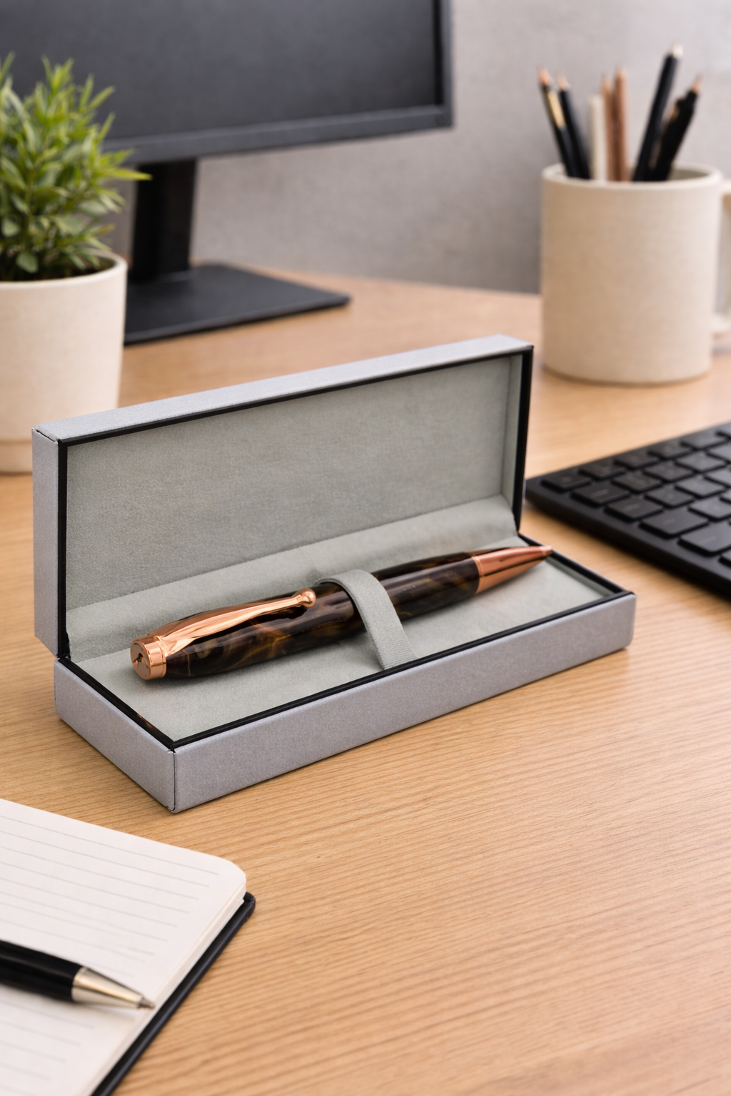 Brown & Orange Lava Slimline Acrylic Handmade Pen | Custom Turned Ballpoint Pen | Elegant Gift Pen - Image 2