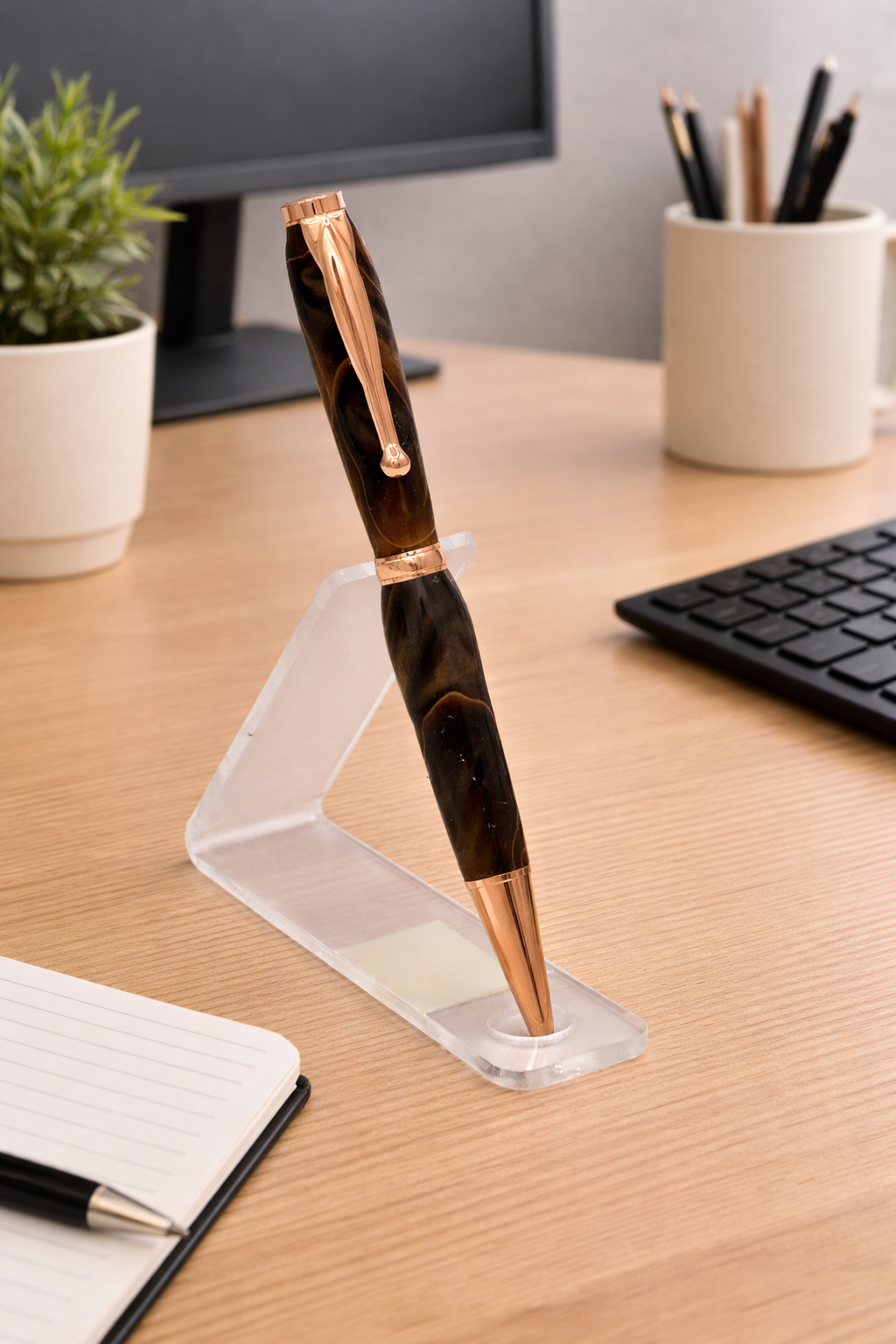 Brown & Orange Lava Slimline Acrylic Handmade Pen | Custom Turned Ballpoint Pen | Elegant Gift Pen